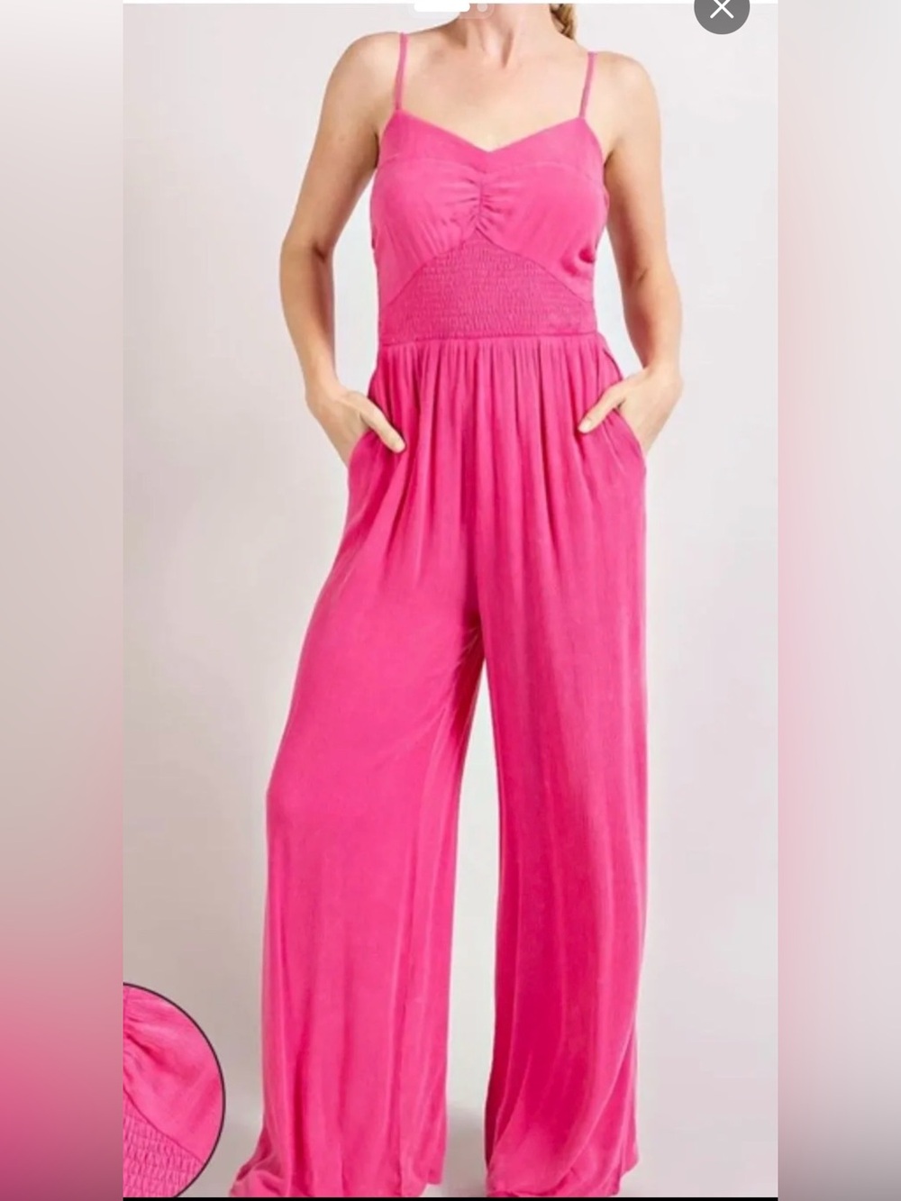 eesome Hot Pink Wide-Leg Smocked Jumpsuit - Picture 1 of 4